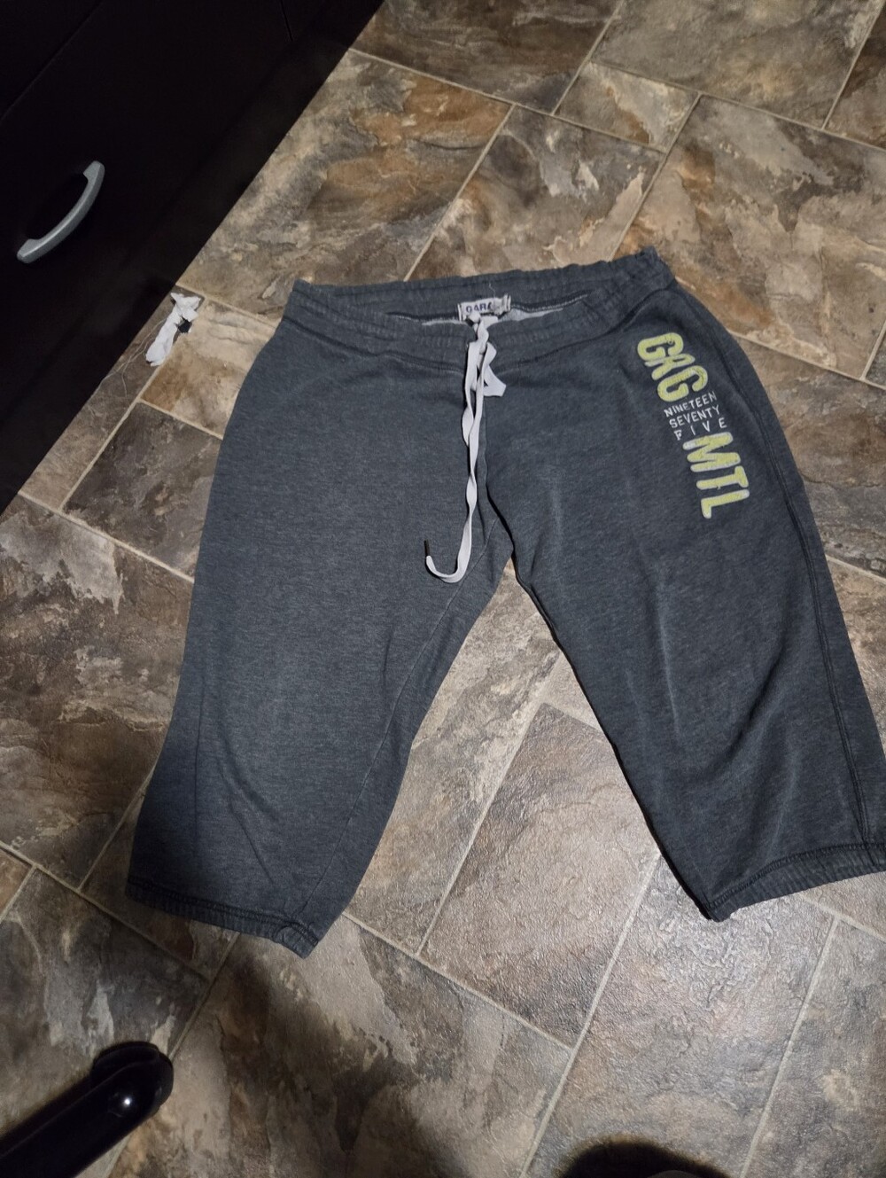 Garage Women's Sweatpant Capri Vintage Dark Gray Athletic Shorts with Lime Logo